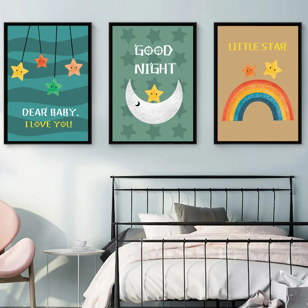 Good Night Nordic Poster Baby Girl Room Painting Stars Wall Art Print Nursery Prints Painting Cartoon Wall Painting Unframed