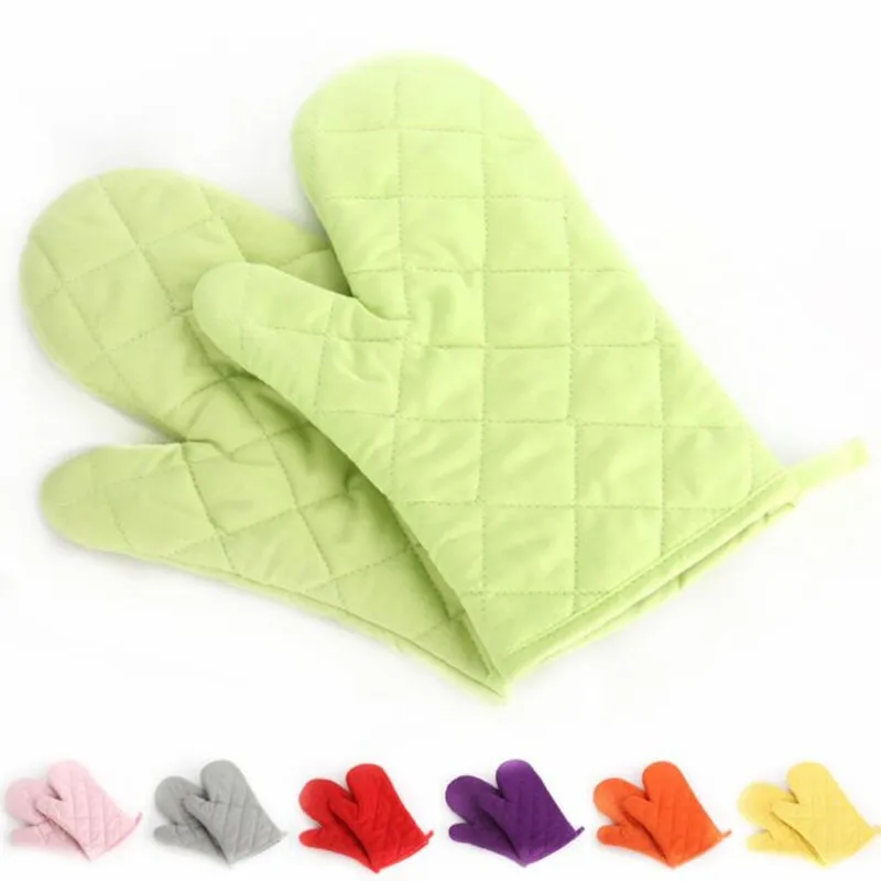 1pair Quality Oven Kitchen Gloves Heat Resistant Non-slip Knitted Oven Mitts Bakery Pure color
