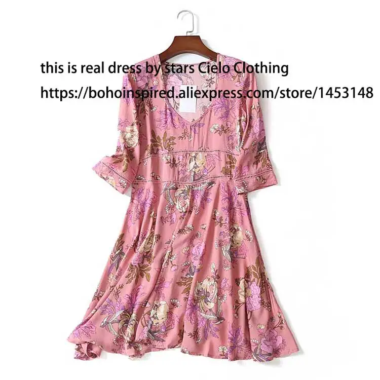 Boho-dress-vintage-rosa-floral-print-mini-summer-dress-V-neck-short-sleeve-women-dress-pleated-(1)