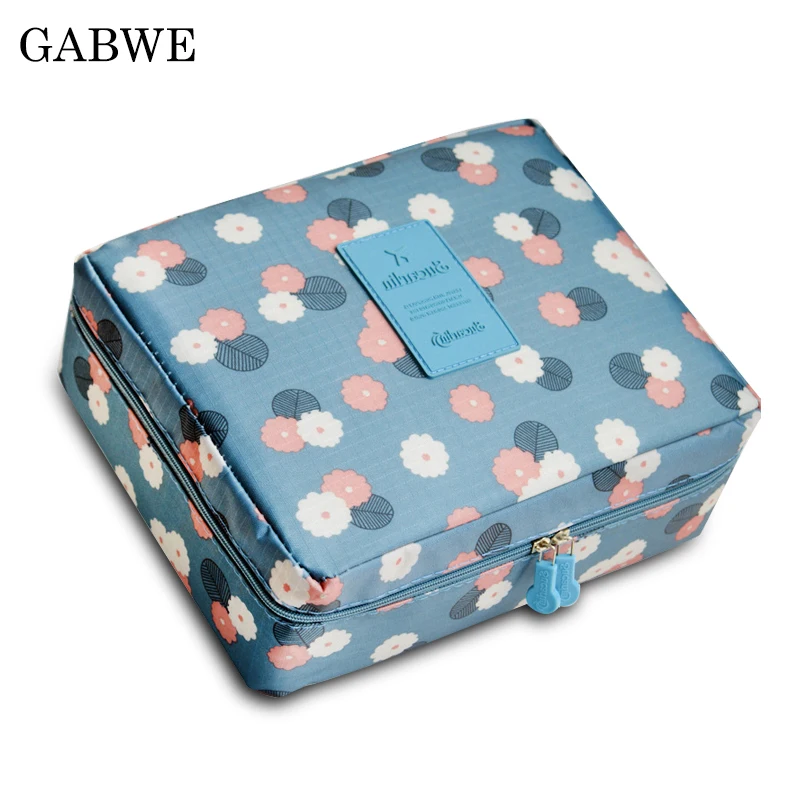  GABWE Zipper Women Makeup Bag Cosmetic Bag Beauty Case Make Up Toiletry Bag Kits Floral Nylon Organ