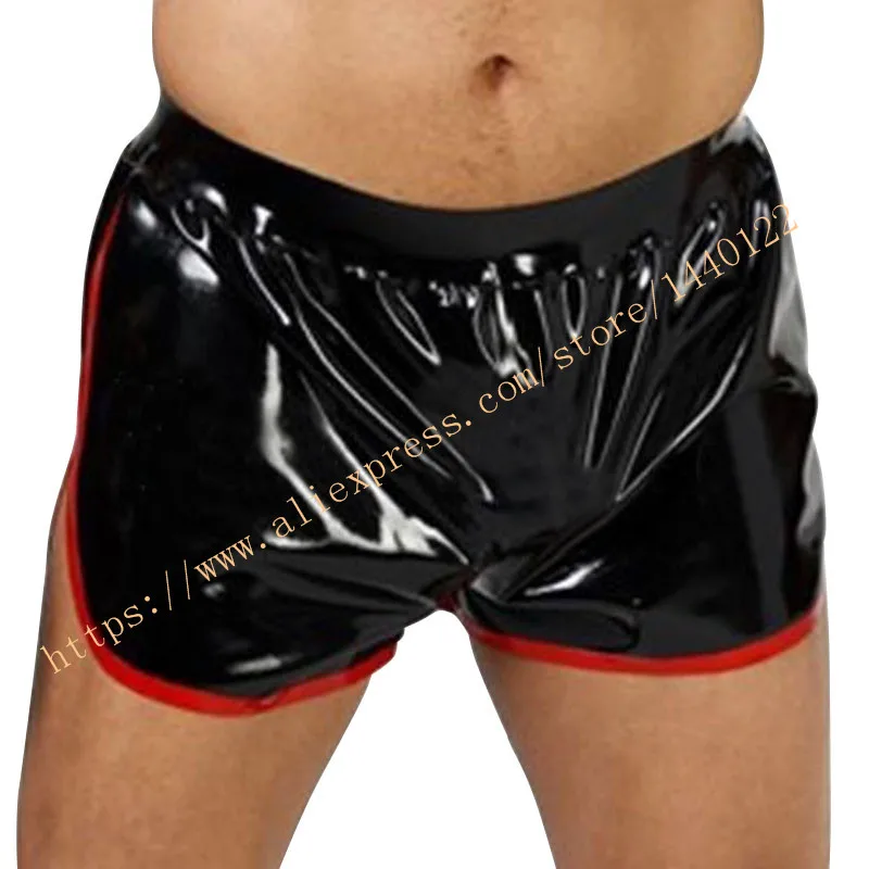 Для Мужчин's латексные резиновые шорты, окантованы Яркой Цветной Тесьмой, Короткие штаны LPM084 - Цвет: black and red
