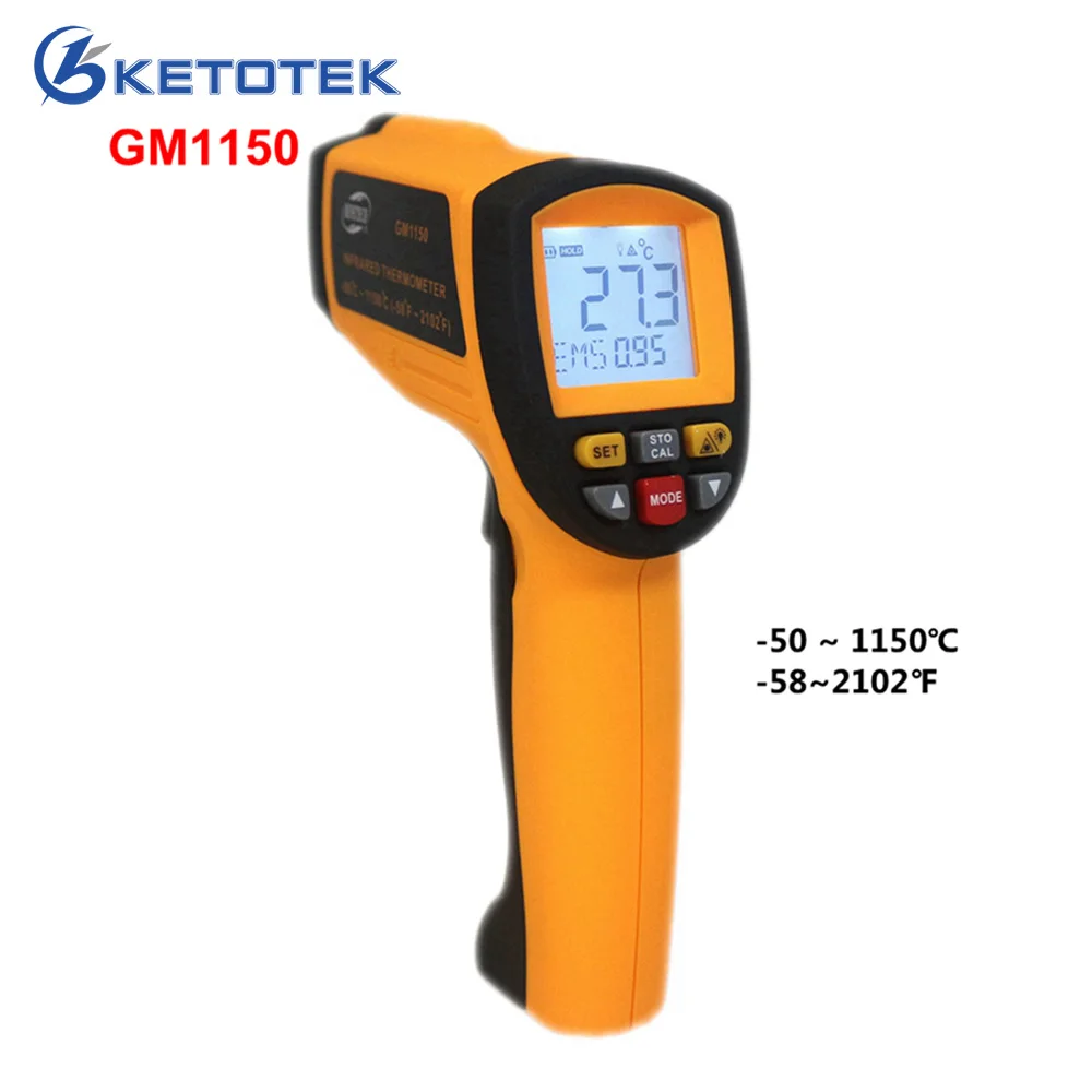 

GM1150 Infrared Laser Thermometer -50 ~ 1150 C ( -58~2102 F) Temperature Meter Monitor C/F SelectionGun Point
