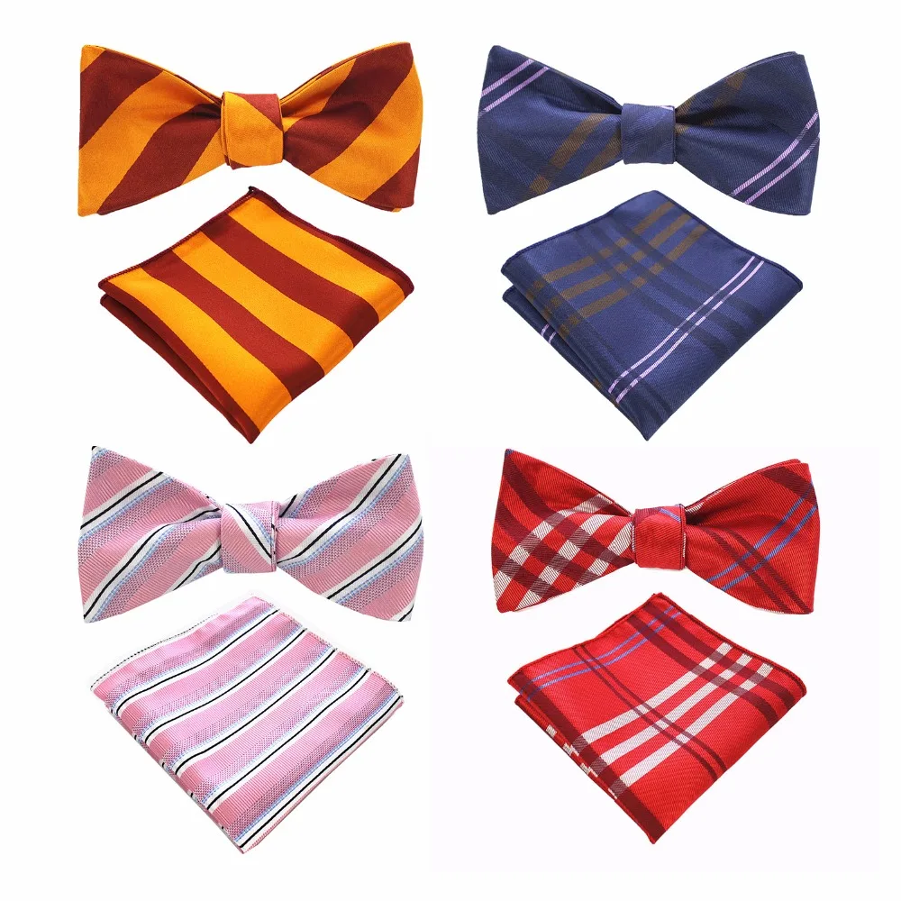 RBOCOTT Классический шёлковый жаккардовый тканый галстук Бабочка галстуки и платок набор мужской моды Красные Полосатые галстуки-бабочки карманный квадратный