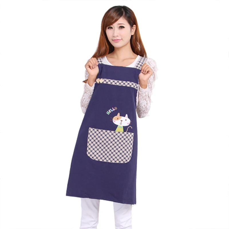 Classic Style Cute Tea Shop Kindergarten Apron Women Adult Work Wear Gown Cotton Overall Aprons Logo Print