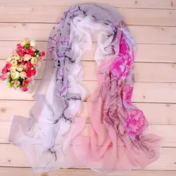 2018 Новый шифоновый шелковый шарф с принтом элегантный цветочный женский шарф Весна Лето модный шарф с принтом