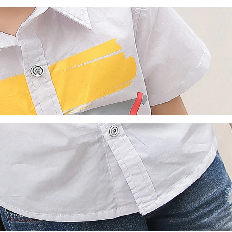 Baby boy Children's Short sleeve shirt cotton tops clothes summer A printed lapel shirt South Korean style leisure kids T-shirt clothing (18)