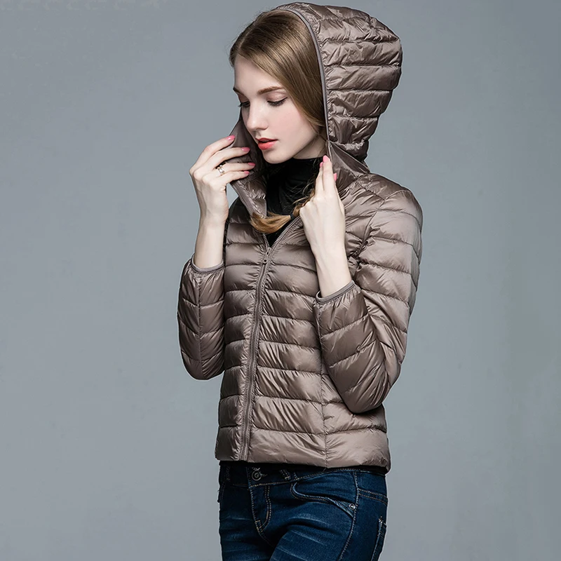 Женский зимний легкий пуховик с капюшоном,, однотонный, длинный рукав, на молнии, с карманами, теплое пальто, высокое качество, для фитнеса, пуховики для женщин