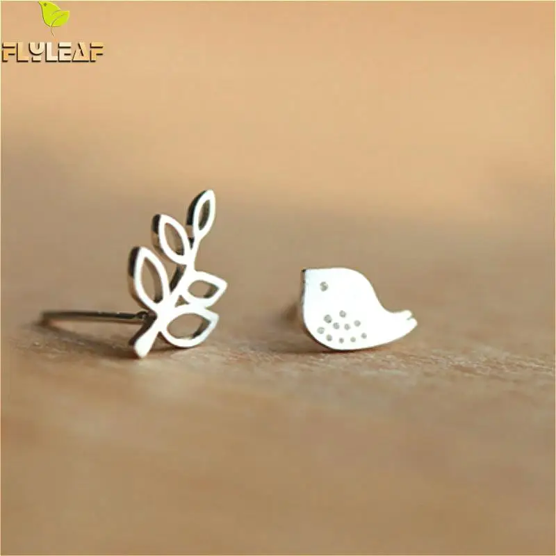 

Flyleaf 925 Sterling Silver Birdie Leaves Stud Earrings For Women Prevent Allergies Creativity Personality Fashion Lady Jewelry