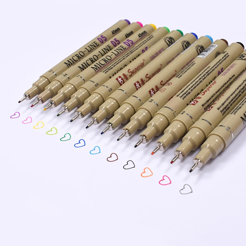 12 Color Fine Line Drawing Pen Non toxic Ink Art Hook Pen Micron Art