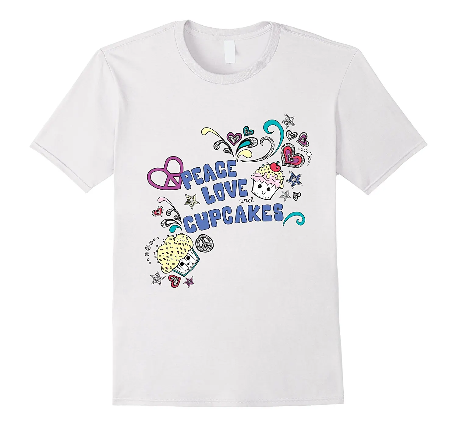 

PEACE LOVE & CUPCAKES - Funny - Cute - Food - Cake T-shirt Round Neck T Shirt Summer Harajuku Punk Hipster Tops Tee