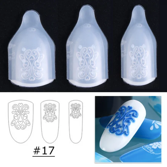 STZ 3 шт дизайн ногтей штамповка резьба силиконовая форма для ногтей Бабочка гель с цветами лак трафареты маникюрный шаблон#1021 - Цвет: 17
