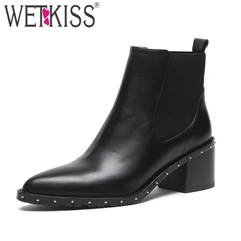 

WETKISS High Heels Women Chelsea Ankle Boots Zip Pointed Toe Footwear Rivet Female Boot Fashion Shoes Woman Autumn Winter Boots