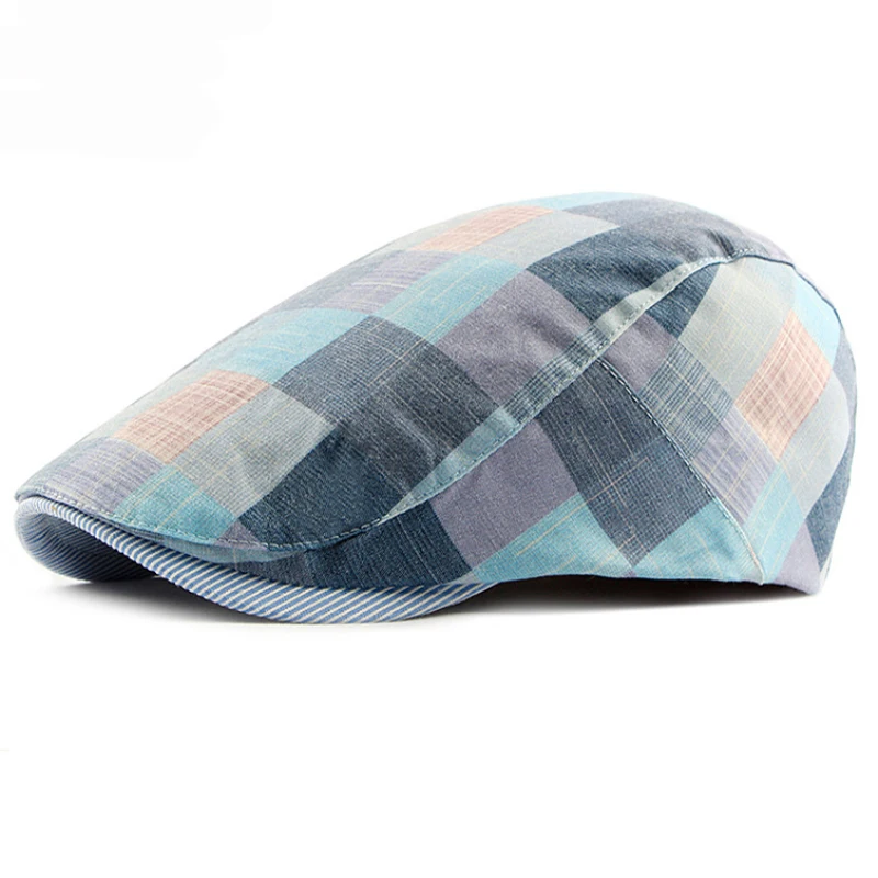 HT1711 2018 New Beret Hats for Men Women Spring Summer Flat Caps Retro Plaid Berets Femme Adjustable Unisex Men Women Beret Cap kangol tropic monty