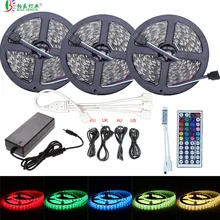 SMD 5050 RGB LED Strip 5M 10M 15M 12V 30 leds/m Waterproof Flexible LED Tape Ribbon White Rope Light+44key Controller+12V Power