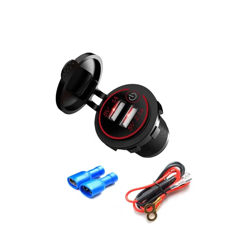 1 Pc Waterproof 12V 24V Dual USB LED Car Charger With Touch ON OFF Switch Power Cable For Car Boat Marine Truck Smart Phone