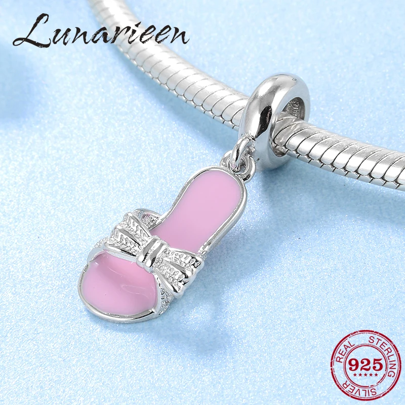 

Fashion 925 Sterling Silver pink enamel slipper shape fine Pendants beads Fit Original Pandora Charm Bracelet Jewelry making