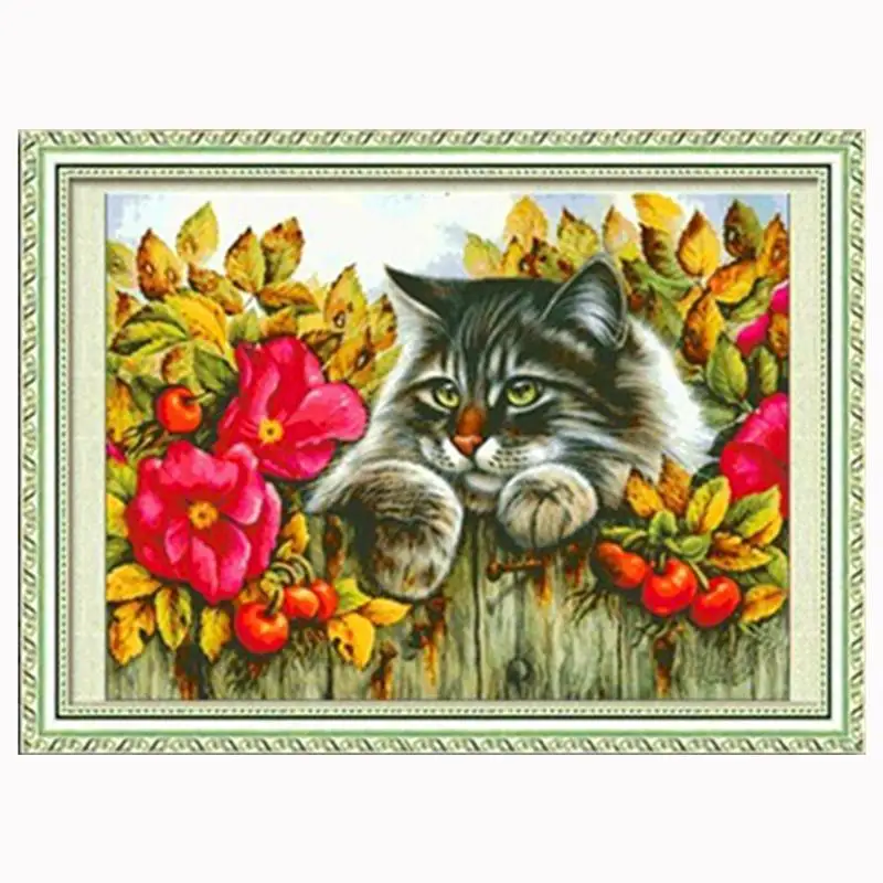 

New Needlework, DIY DMC Cross Stitch , Counted Embroidery Kits, Roses Kitten Pattern Cross-Stitching In Stock Wholesale