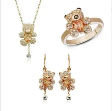 gold cute bear crystal jewelry sets earrings necklace rings jewelry set for women party bijouterie