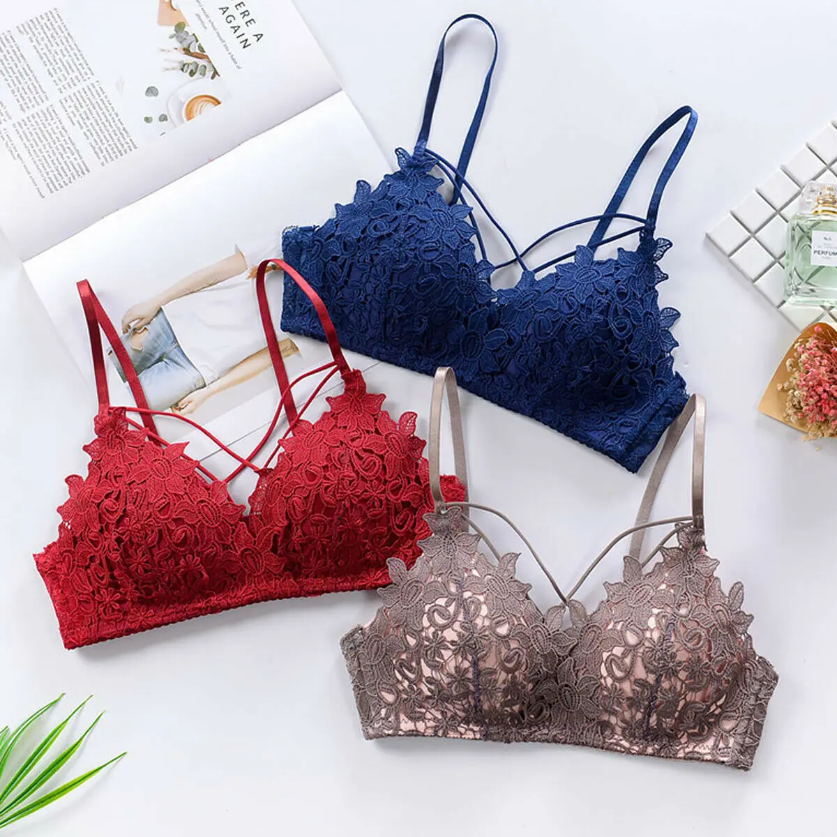 

Blinvas Bra Wireless Bras for Women Lingerie Lace Sexy Bralette Push Up Bra Plus Size Y-line Straps Backless Bras Large Size