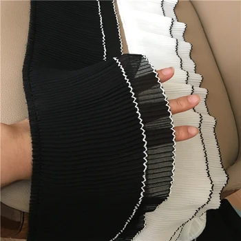 

1 Meter 2 Layers Black/White Chiffon Ruffled Lace Trim Soft Drape DIY Handmade Sewing Material 13cm Wide