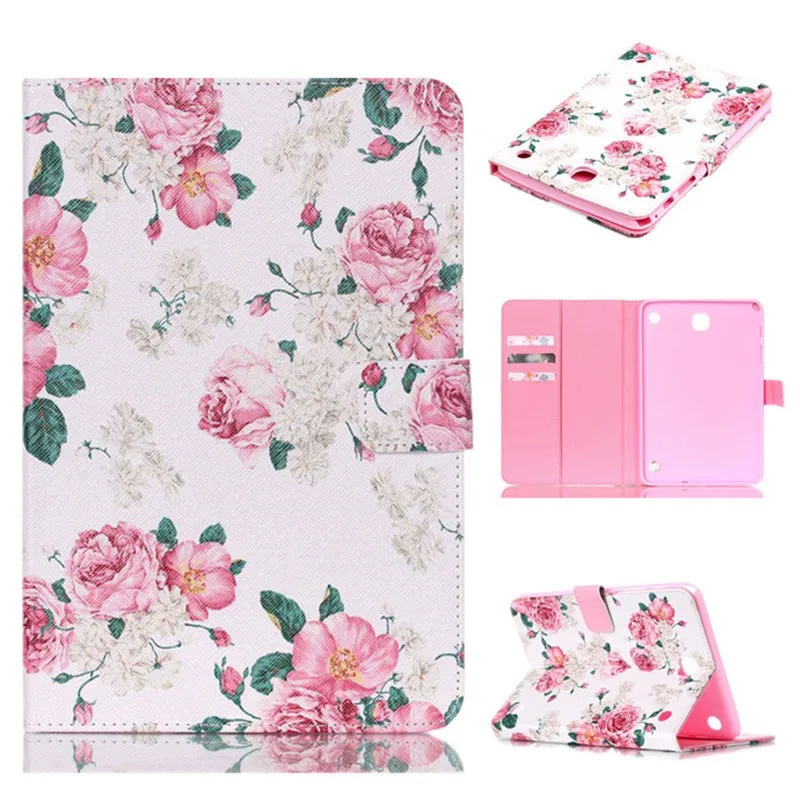 For Samsung Galaxy Tab A 8.0 T350 T355 Case PU Leather Cat Shining Rose Tree Pink Magnetic Smart Tablet Wallet Slots Covesr new  (50)