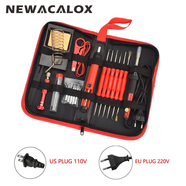 NEWACALOX EU/US 60 Вт Электрический паяльник Комплект отвертка отпайка насос наконечник провода плоскогубцы + сумка для инструментов сварочный ремонтный набор инструментов