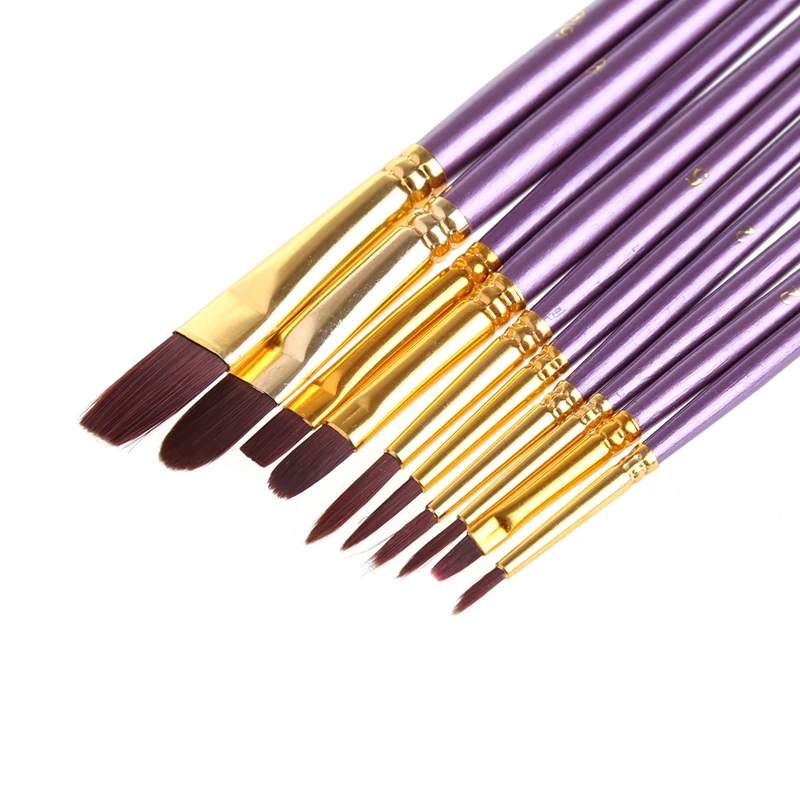 10 шт фиолетовый набор кистей для рисования для художника нейлоновые волосы акварельные акриловые кисти для живописи маслом Рисование художественные принадлежности