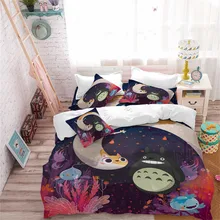 Colorful Cartoon Bedding Set Totoro Jellyfish Print Duvet Cover Set Kids Cute Bedding King Queen Bed Cover 3Pcs Home Decor D25 panda bedding duvet cover set digital print 3pcs