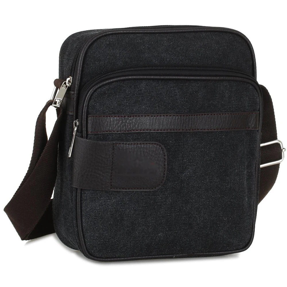 Top Sale Men's Shoulder bag with Zip in Black Canvas Casual Travel|bags ...