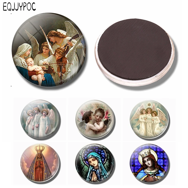 

Christian Refrigerator Magnets Virgin Mary and The Angels Magnet Fridge Glass Dome Ornaments 30MM Magnetic Stickers Home Decor