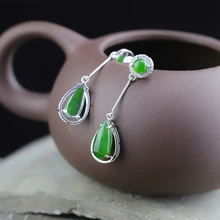 

LouLeur silver 925 jewelry jasper earrings natural green jasper dropwater drop earrings for women jasper silver jewelry charms