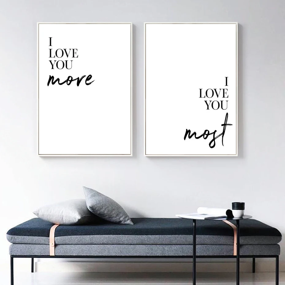 Минималистичные цитаты Love You More настенная Картина на холсте черно белые буквы
