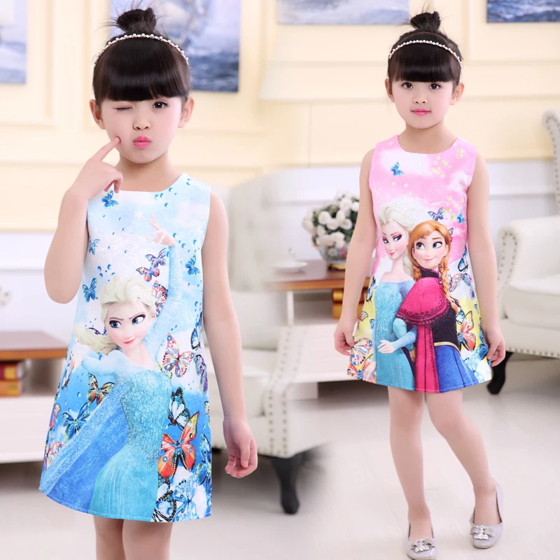 

Maggies Walker Baby girls clothes Young girl princess dress summer children vest type dress sleeveless cartoon elsa anna outwear