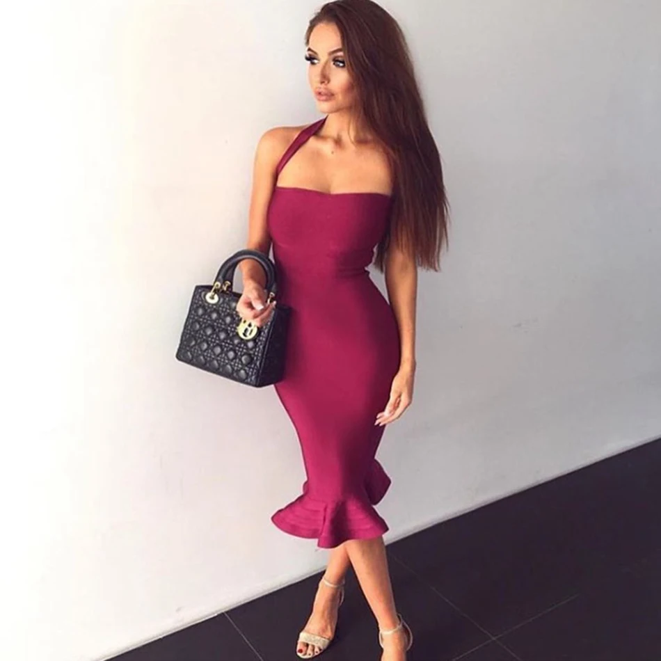 2018-Hot-Fashion-Wholesale-New-black-strapless-Halter-Fishtail-Summer-sleeveless-Women-Evening-Party-Bandage-Dress