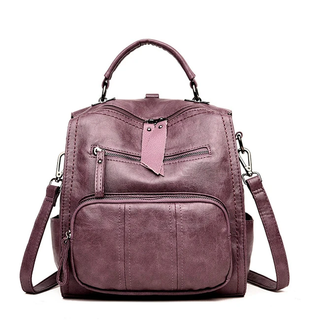 7 цветов, Модный женский рюкзак из натуральной кожи, противоугонные школьные сумки для девочек, вместительные рюкзаки, дорожная сумка - Цвет: Purple