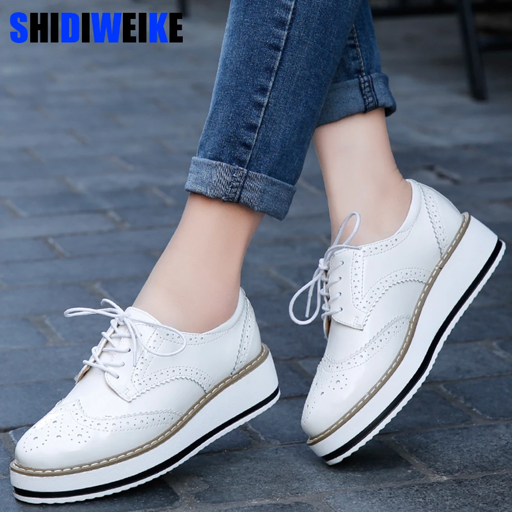 

Women's Shoes Lace-Up Casual Genuine Leather Hole Shoes Moccasins Ladies Shoe Woman Female Platform Flats Mother Footwear g534