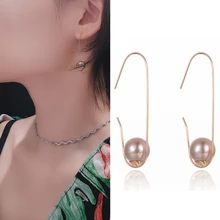 סוקי DropShip חדש אישיות אופנה פשוט עגול פרל חרוזים תליון אוזן ווי פין עגילי עבור נשים בנות מתנות(China)