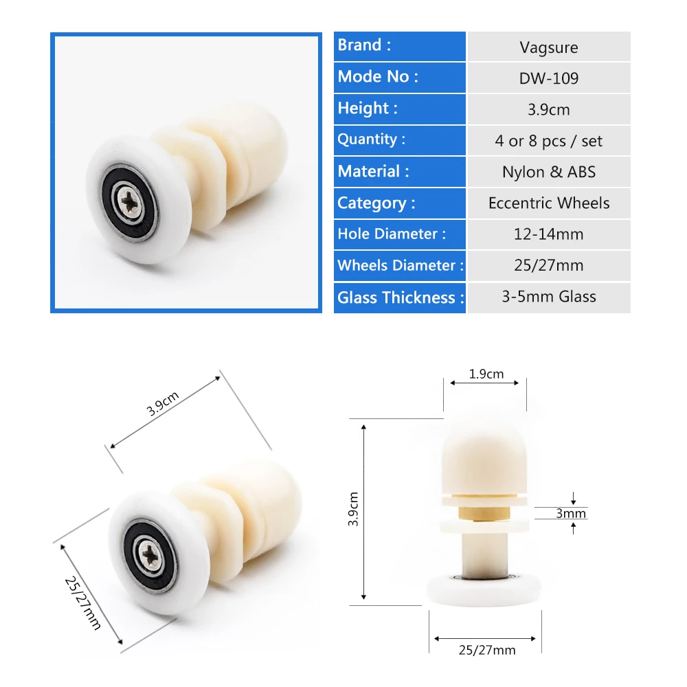 8 шт./лот, диаметр 19 мм-27 мм, белые пластиковые подвижные стеклянные раздвижные двери, колеса для душевой кабины, парная, роликовый подшипник