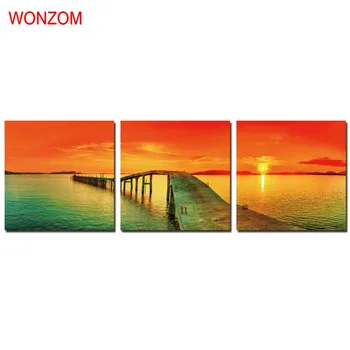 

Framed Sunset Lake Pier 3Pcs Canvas Art Print Poster Wall Art Quadros De Parede Sala Estar Com Moldura Cool Christmas Gift Cheap
