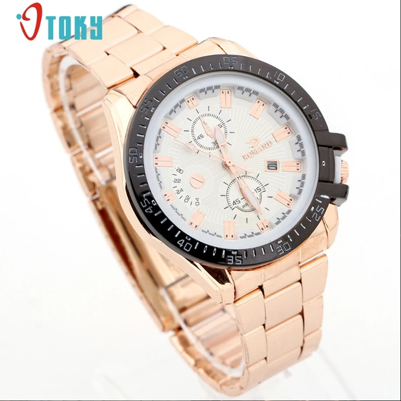 

2018 Luxury Mens Black Dial Gold Stainless Steel Date Quartz Analog Sport Wrist Watch May21