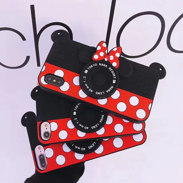 3D Cartoon Cute Minnie Mickey Camera Case for iPhone XS XR XS Max Soft Silicone Cover for iPhone