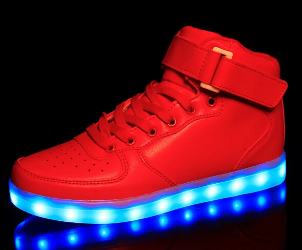 Unisex LED Light High Top Shoes Lace Up Luminous Casual Men Women Sportswear 