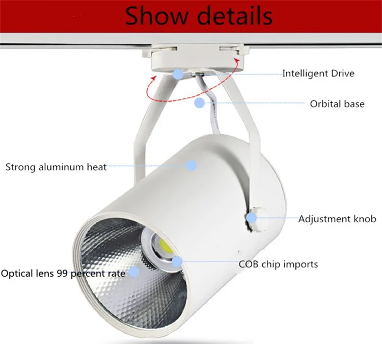 1 шт./лот AC 110 В/220 В фары Трек магазин одежды прожекторы светодиодные прожекторы COB Трек свет 30 Вт окно дисплея освещения