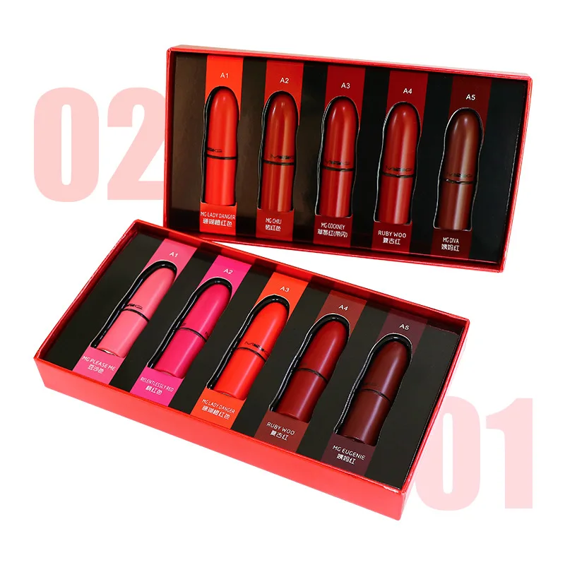 

Brand Make up 5 Colors mini set Matte Lipstick Makeup Lips Waterproof Long Lasting moisturizing Lipstick Set Free shipping