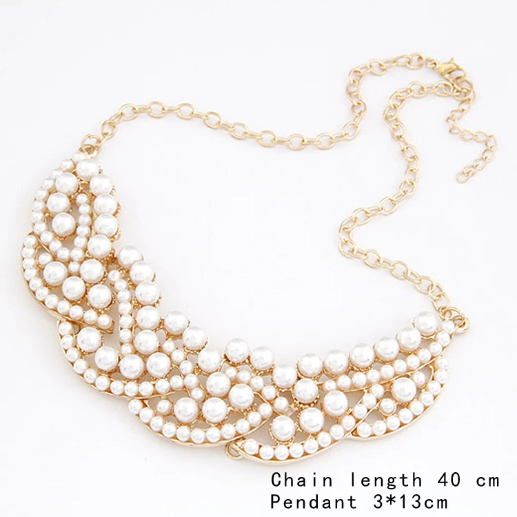 Hot Sale Imitation Pearl Jewelry Women Fake Collar Necklace Alloy Metal Statement Pendant