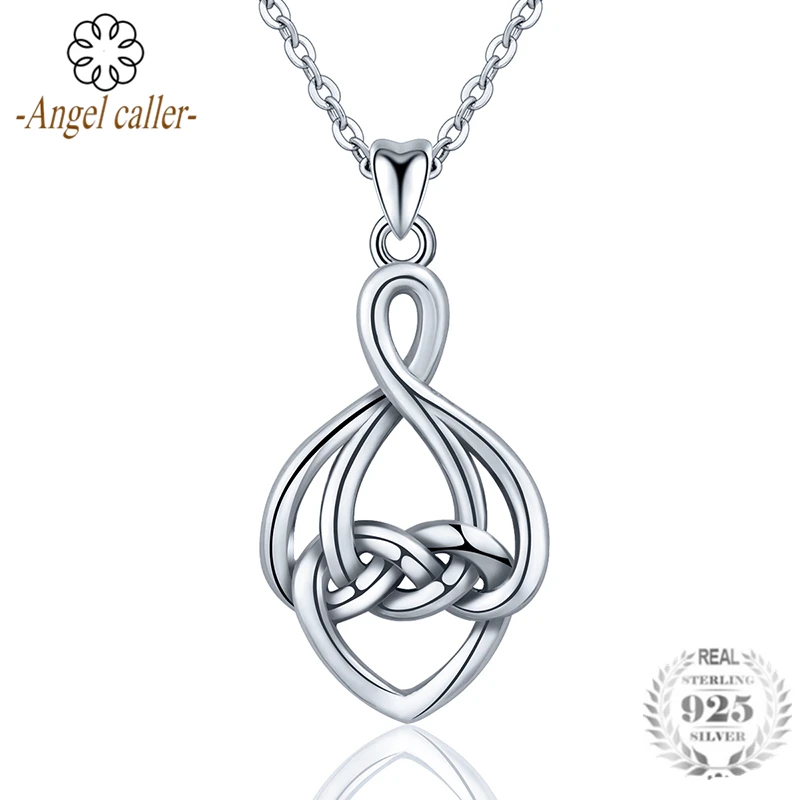 

Angel Caller Genuine 925 Sterling Silver Celtics Knot Pendant Necklaces for Women Girls Fine Jewelry Anniversary Gift CYD198