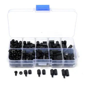 Promotion! 300pcs M3 Nylon Black M-F Hex Spacers Screw Nut Assortment Kit Stand-off Set