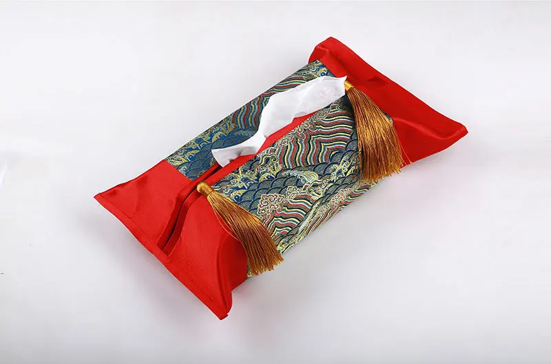 

Tissue case box popular red water blue wave2 top grade room decoration Chinese traditional classical style silk brocade case