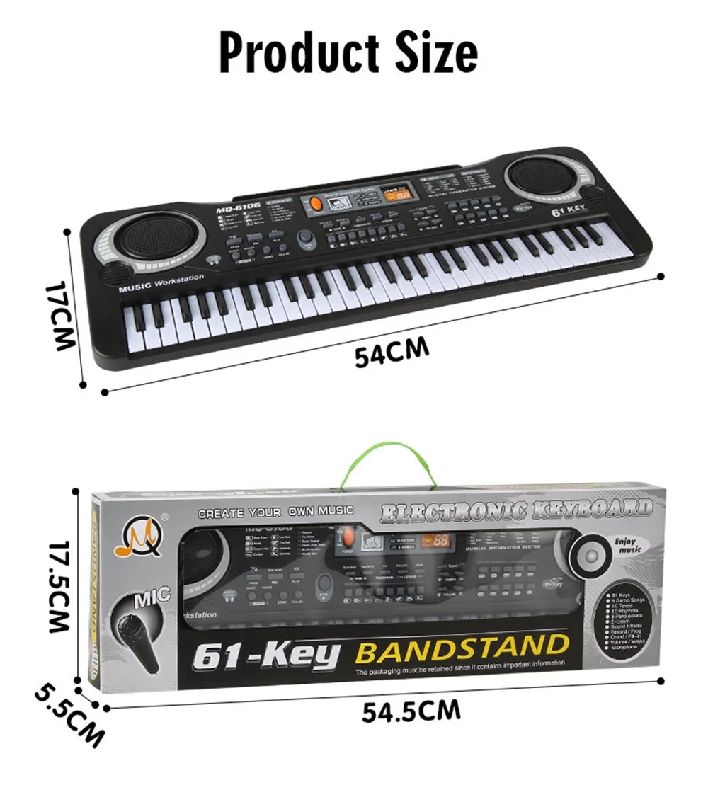 Легко большой музыкальный развивающий 61 Ключи, электронное пианино игрушки с клавиатурой с микрофоном детская музыкальная игрушка подарок для мальчиков девочек TH0052 - Цвет: Черный