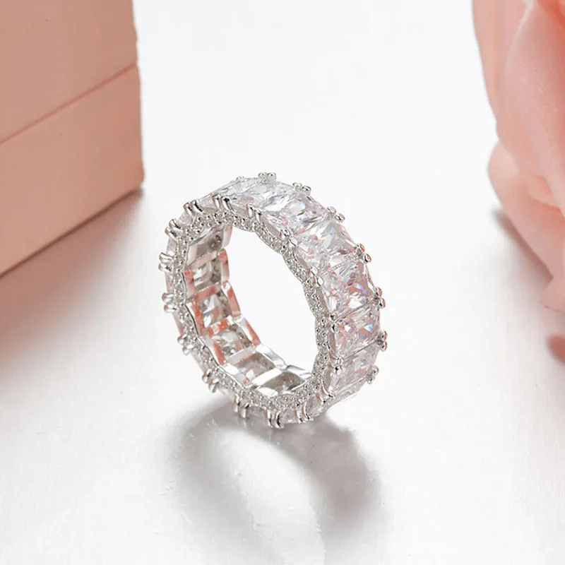 

SLJELY 925 Sterling Silver Shining Full Square Cubic Zirconia Crystal Finger Rings Women Wedding Luxury Brand Design Jewelry